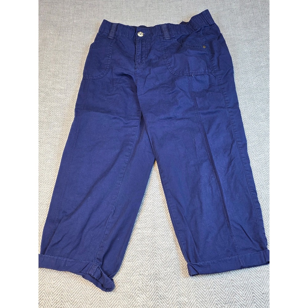 White Stag Navy Blue Cotton Cargo Capri Pants Womens 6 Cropped Wide Leg Elastic